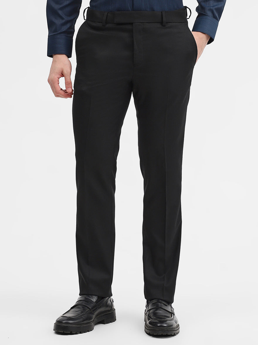 Black Solid Slim Fit Formal Trouser | Greenfibre