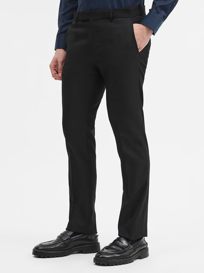 Black Solid Slim Fit Formal Trouser | Greenfibre