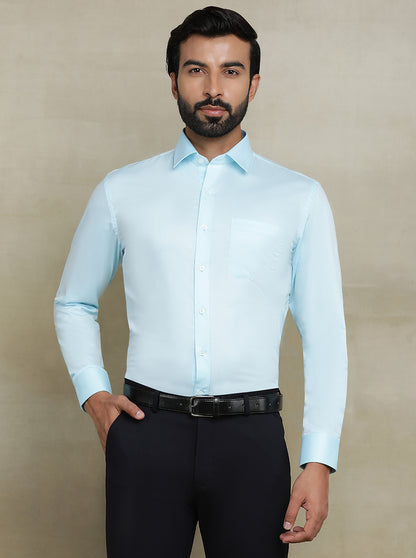 Aqua Blue Solid Regular Fit Formal Shirt | JadeBlue