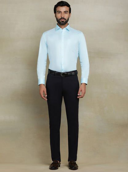 Aqua Blue Solid Regular Fit Formal Shirt | JadeBlue