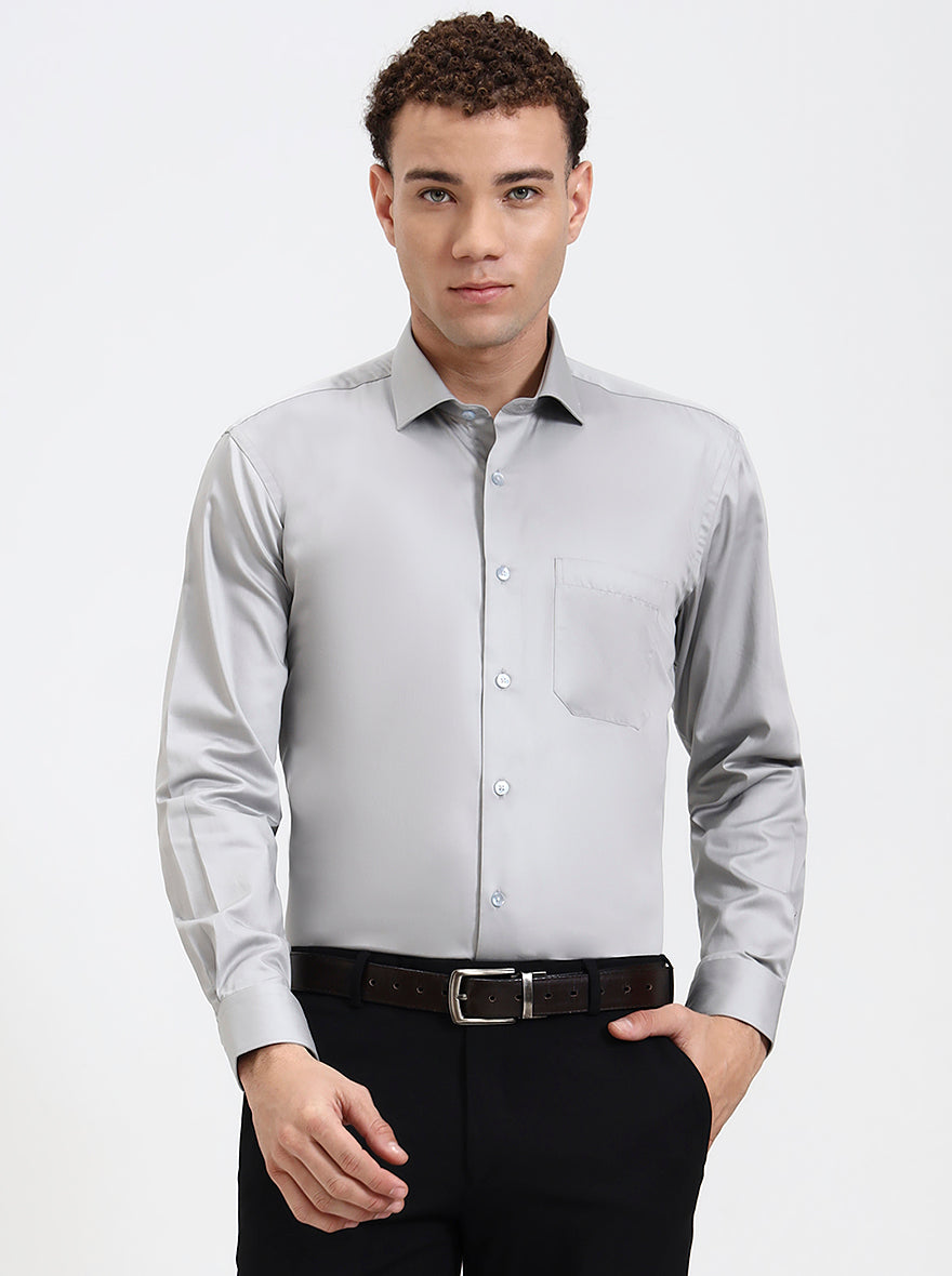 Light Grey Solid Slim Fit Formal Shirt | Metal
