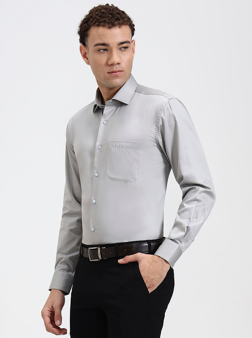 Light Grey Solid Slim Fit Formal Shirt | Metal