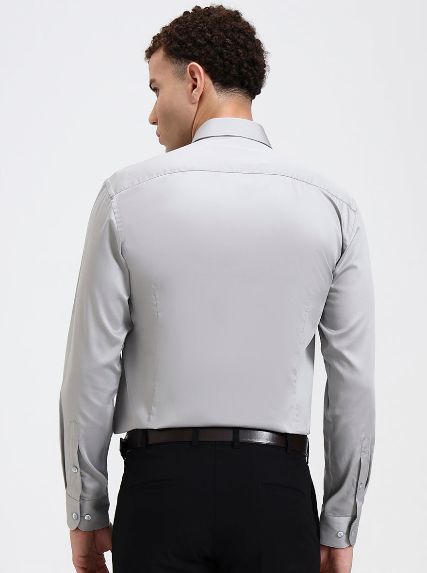 Light Grey Solid Slim Fit Formal Shirt | Metal