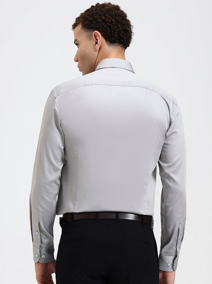 Light Grey Solid Slim Fit Formal Shirt | Metal