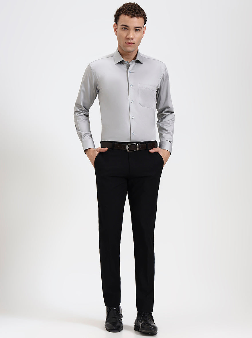 Light Grey Solid Slim Fit Formal Shirt | Metal