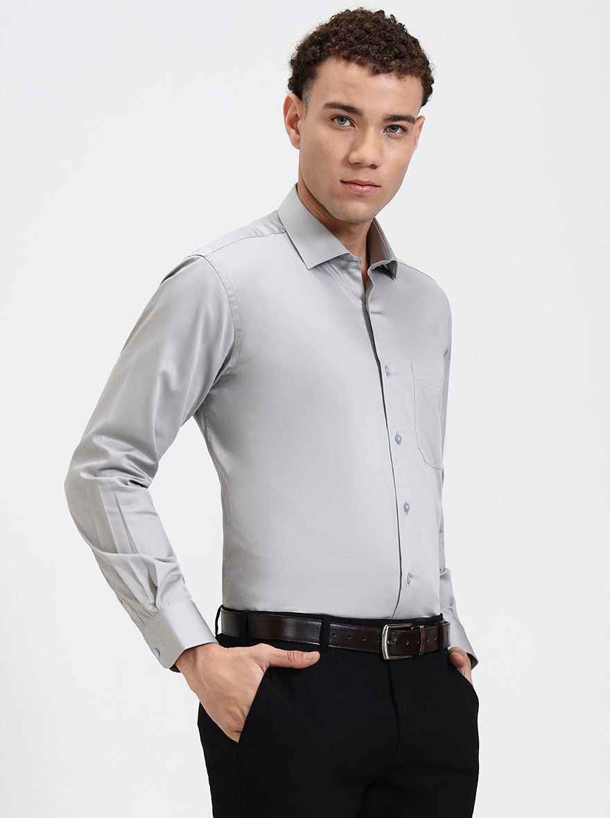 Light Grey Solid Slim Fit Formal Shirt | Metal