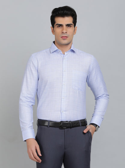 Sky Blue Checked Slim Fit Formal Shirt | Greenfibre