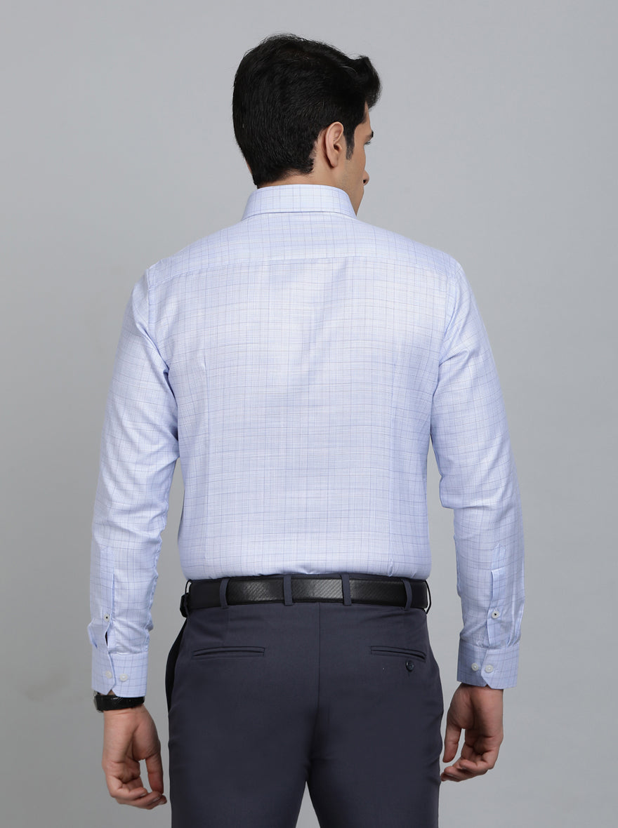 Sky Blue Checked Slim Fit Formal Shirt | Greenfibre
