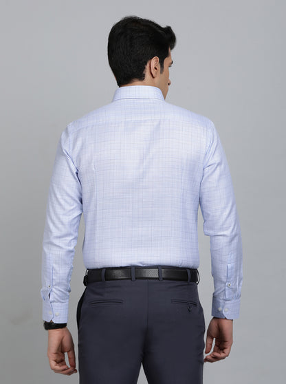 Sky Blue Checked Slim Fit Formal Shirt | Greenfibre