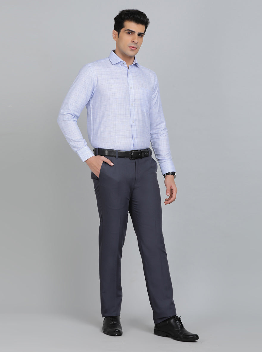 Sky Blue Checked Slim Fit Formal Shirt | Greenfibre