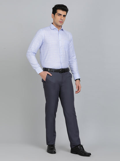 Sky Blue Checked Slim Fit Formal Shirt | Greenfibre