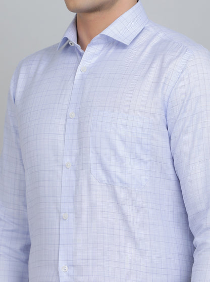 Sky Blue Checked Slim Fit Formal Shirt | Greenfibre
