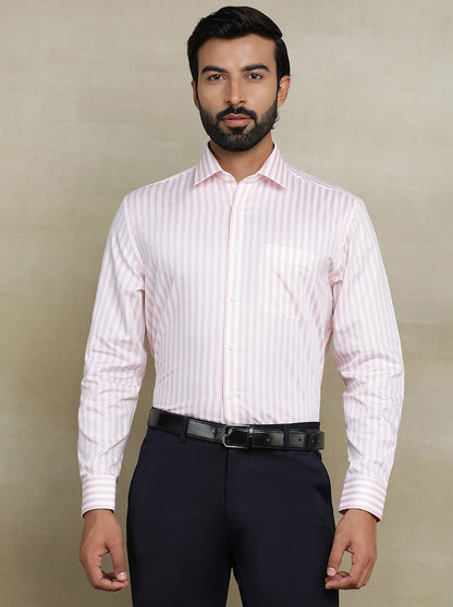 Pink Striped Regular Fit Formal Shirt | JadeBlue