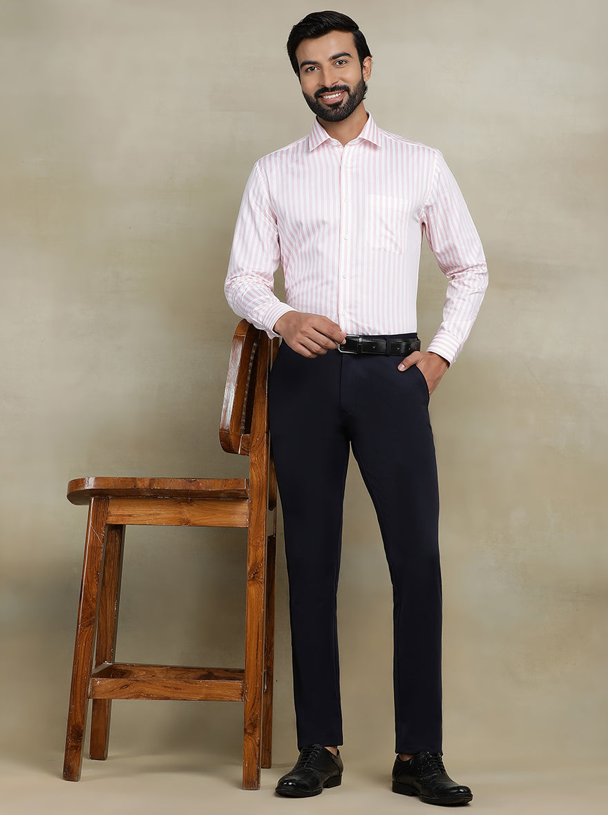 Pink Striped Regular Fit Formal Shirt | JadeBlue