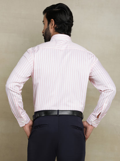 Pink Striped Regular Fit Formal Shirt | JadeBlue