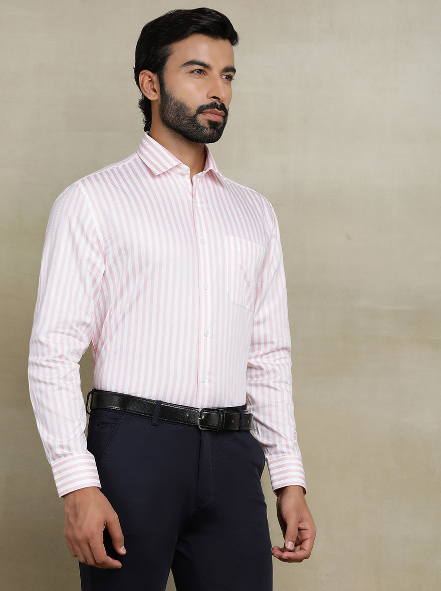 Pink Striped Regular Fit Formal Shirt | JadeBlue