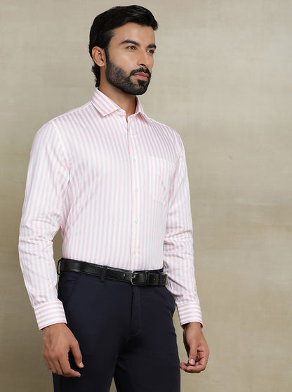 Pink Striped Regular Fit Formal Shirt | JadeBlue