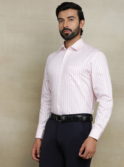Pink Striped Regular Fit Formal Shirt | JadeBlue