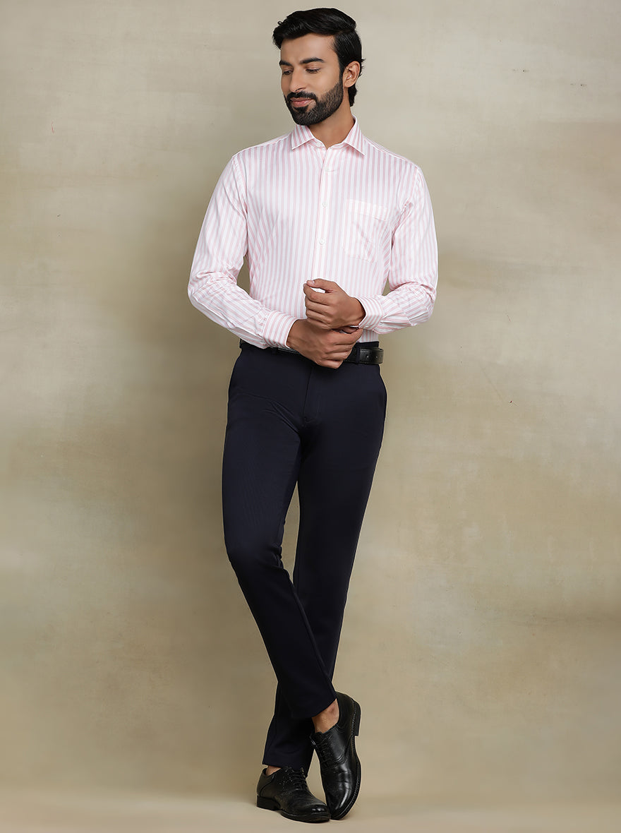 Pink Striped Regular Fit Formal Shirt | JadeBlue