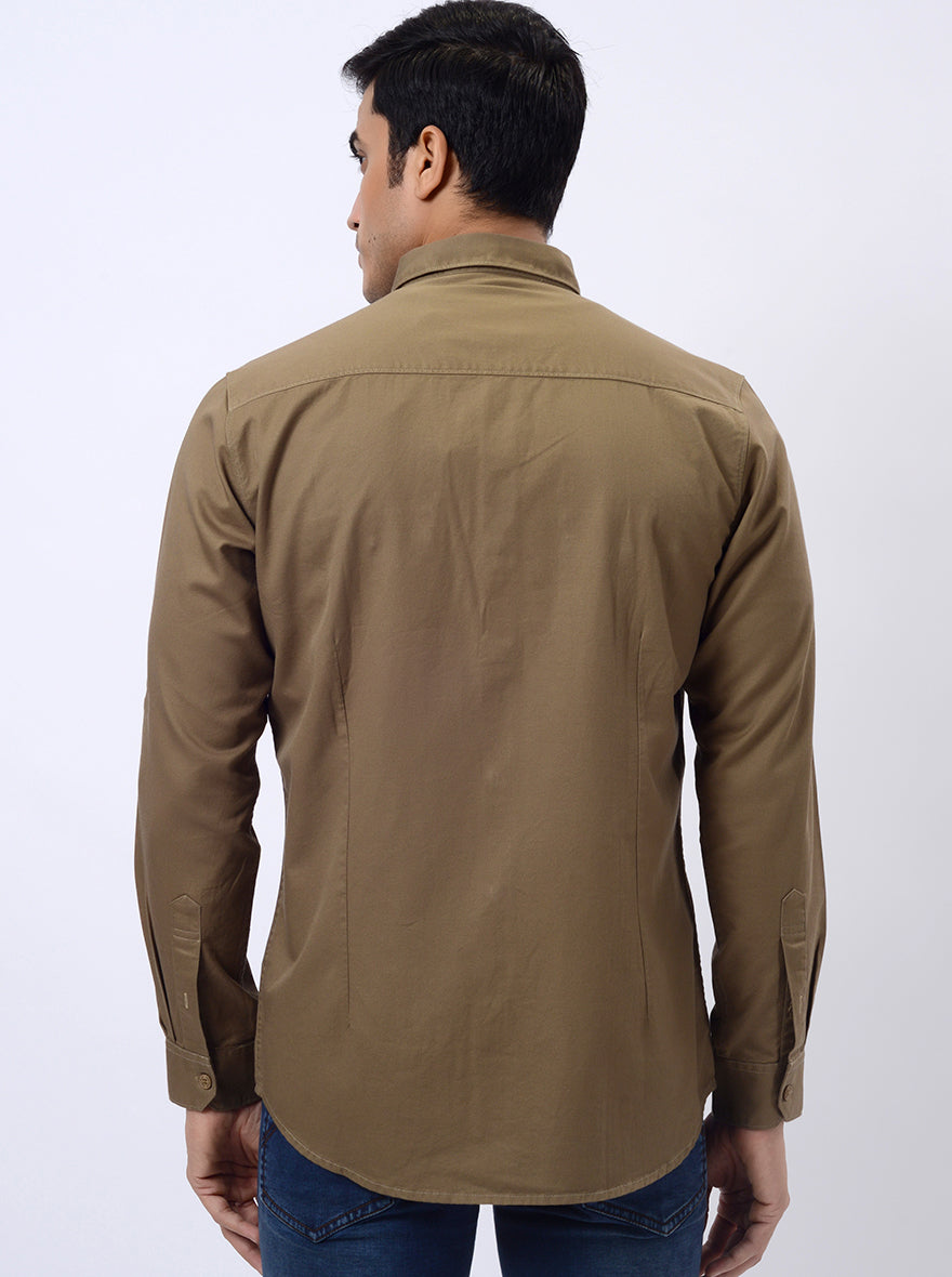 Khaki Solid Slim Fit Casual Shirt | JadeBlue
