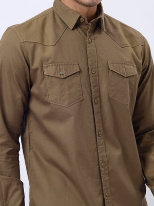 Khaki Solid Slim Fit Casual Shirt | JadeBlue
