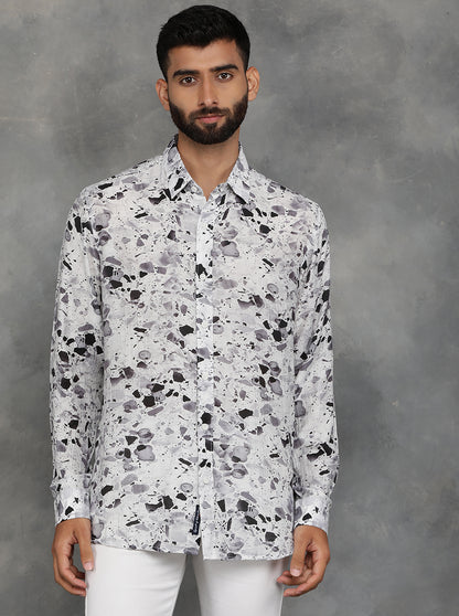 Light Grey Printed Slim Fit Casual Shirt | JadeBlue