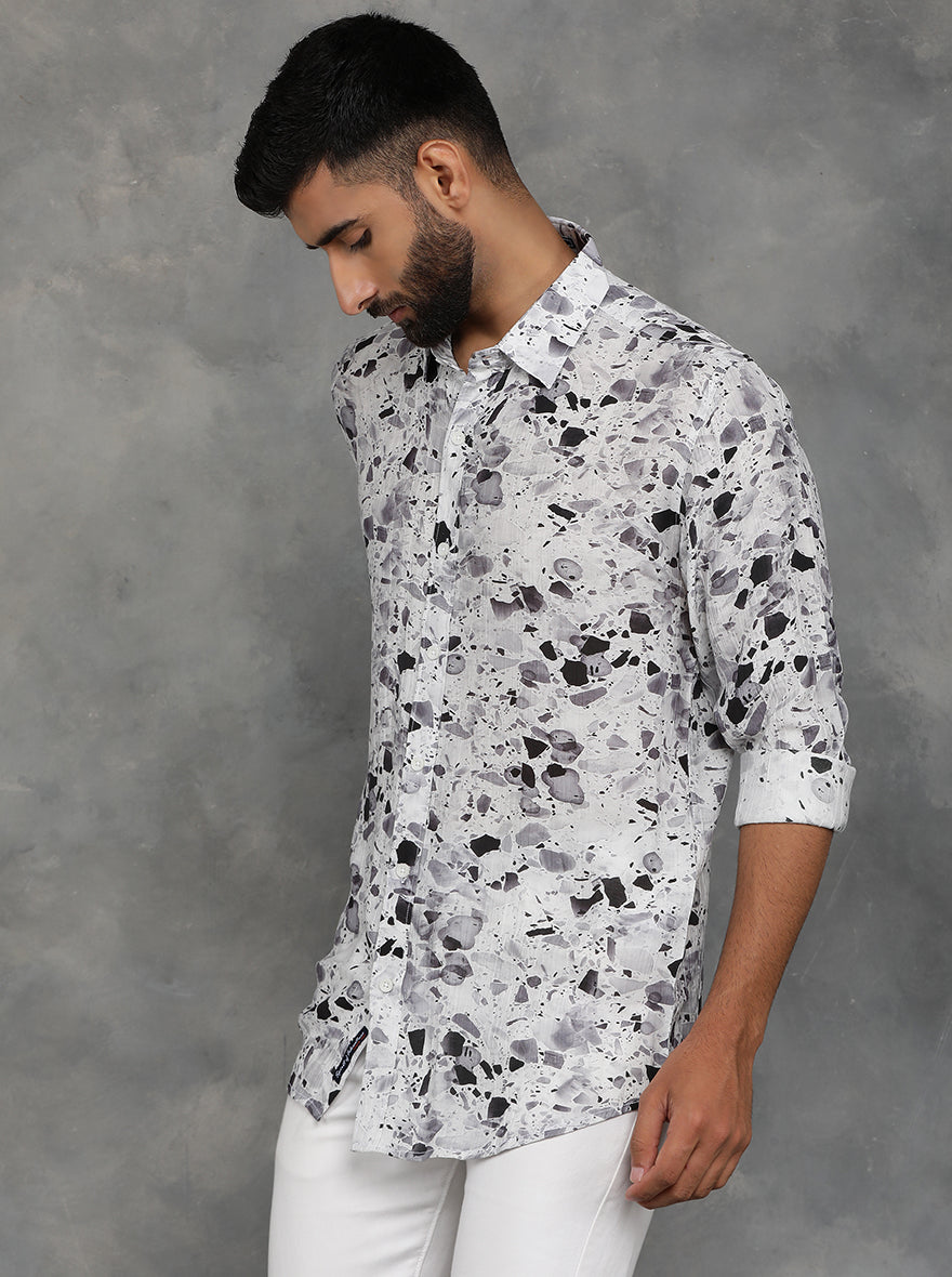 Light Grey Printed Slim Fit Casual Shirt | JadeBlue