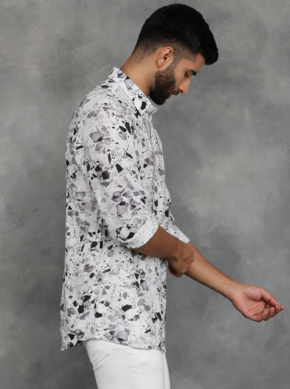 Light Grey Printed Slim Fit Casual Shirt | JadeBlue
