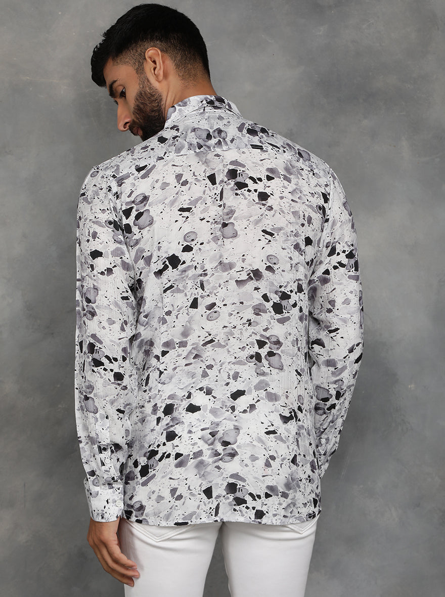 Light Grey Printed Slim Fit Casual Shirt | JadeBlue