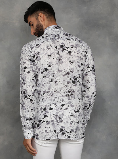 Light Grey Printed Slim Fit Casual Shirt | JadeBlue
