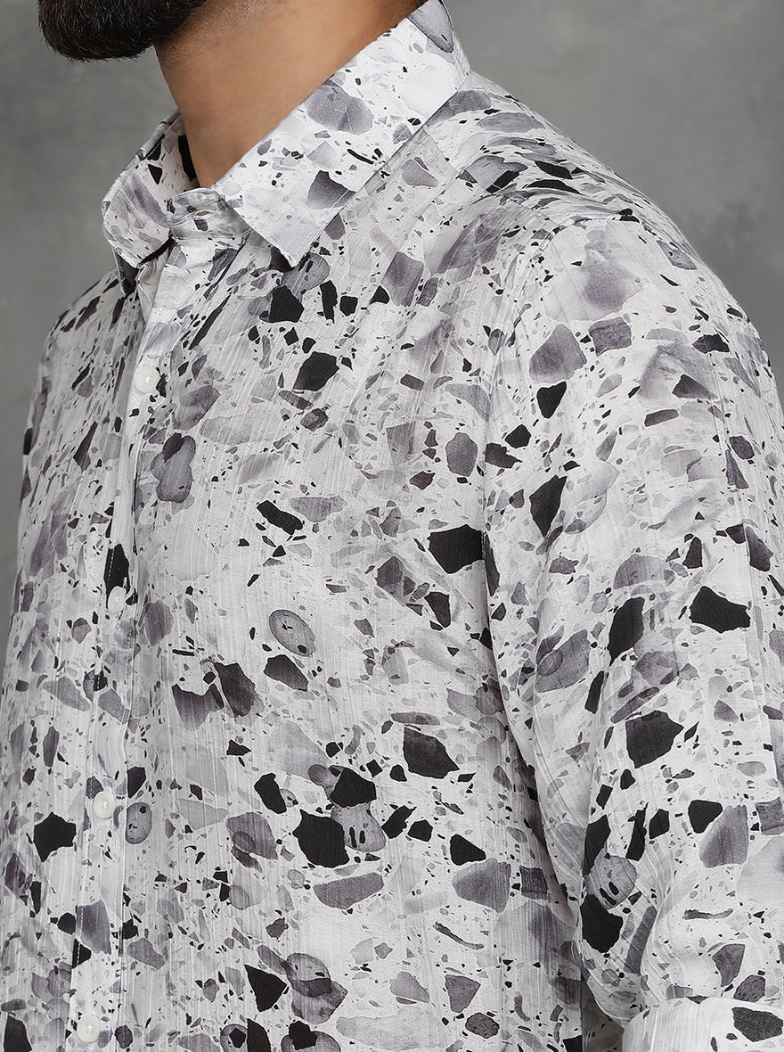 Light Grey Printed Slim Fit Casual Shirt | JadeBlue