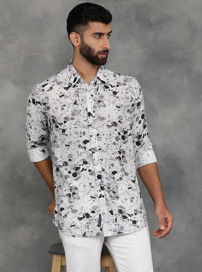 Light Grey Printed Slim Fit Casual Shirt | JadeBlue