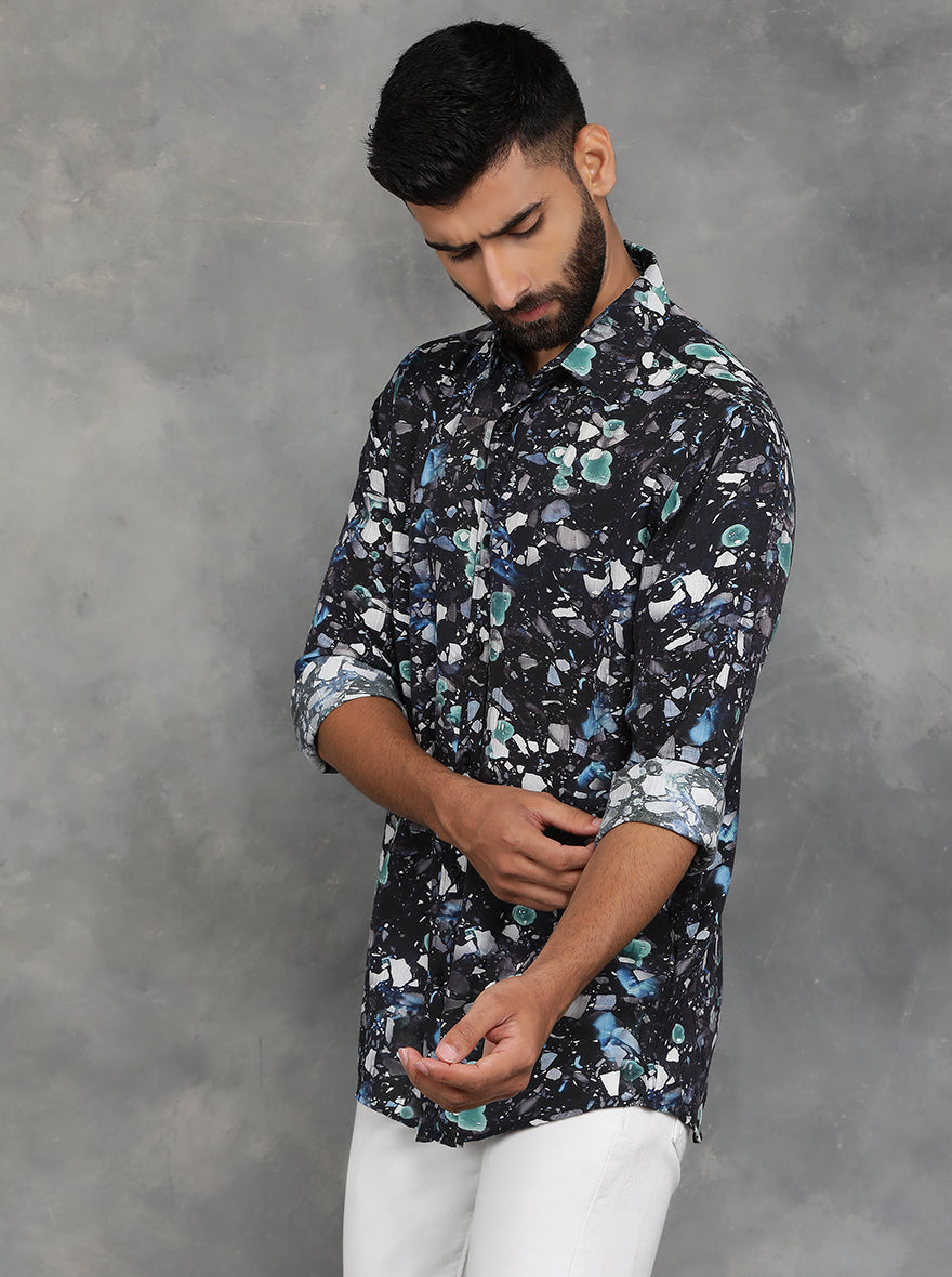 Black Printed Slim Fit Casual Shirt | JadeBlue
