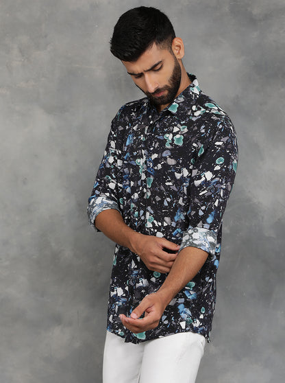 Black Printed Slim Fit Casual Shirt | JadeBlue