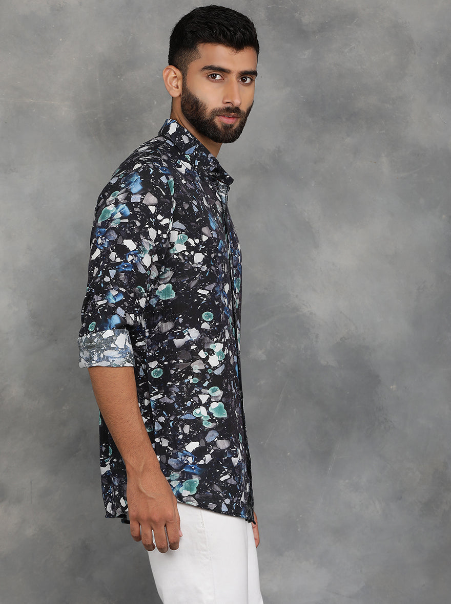 Black Printed Slim Fit Casual Shirt | JadeBlue