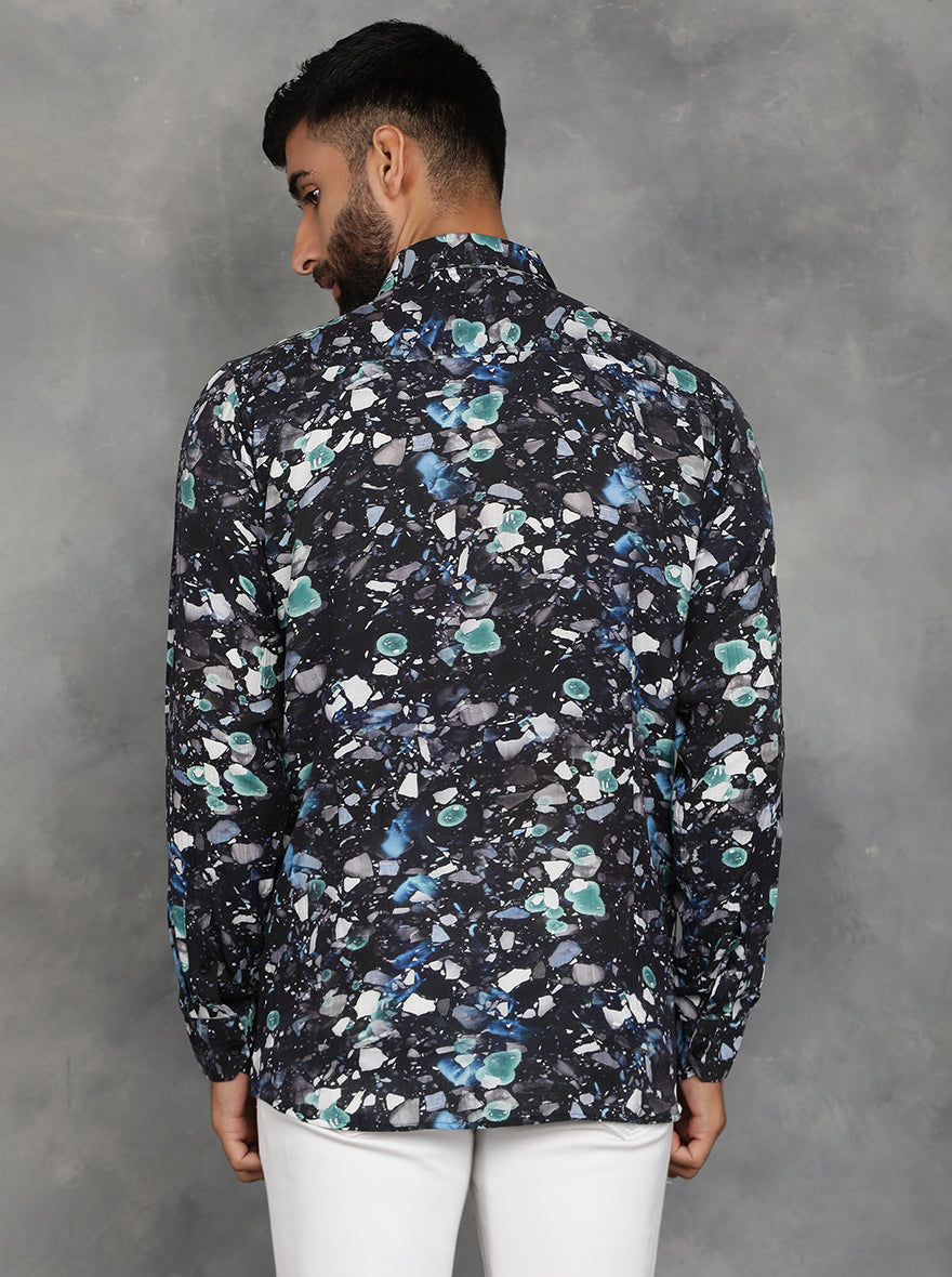 Black Printed Slim Fit Casual Shirt | JadeBlue