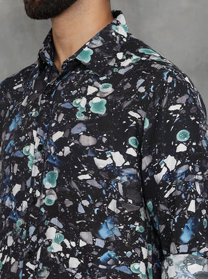 Black Printed Slim Fit Casual Shirt | JadeBlue