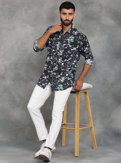 Black Printed Slim Fit Casual Shirt | JadeBlue