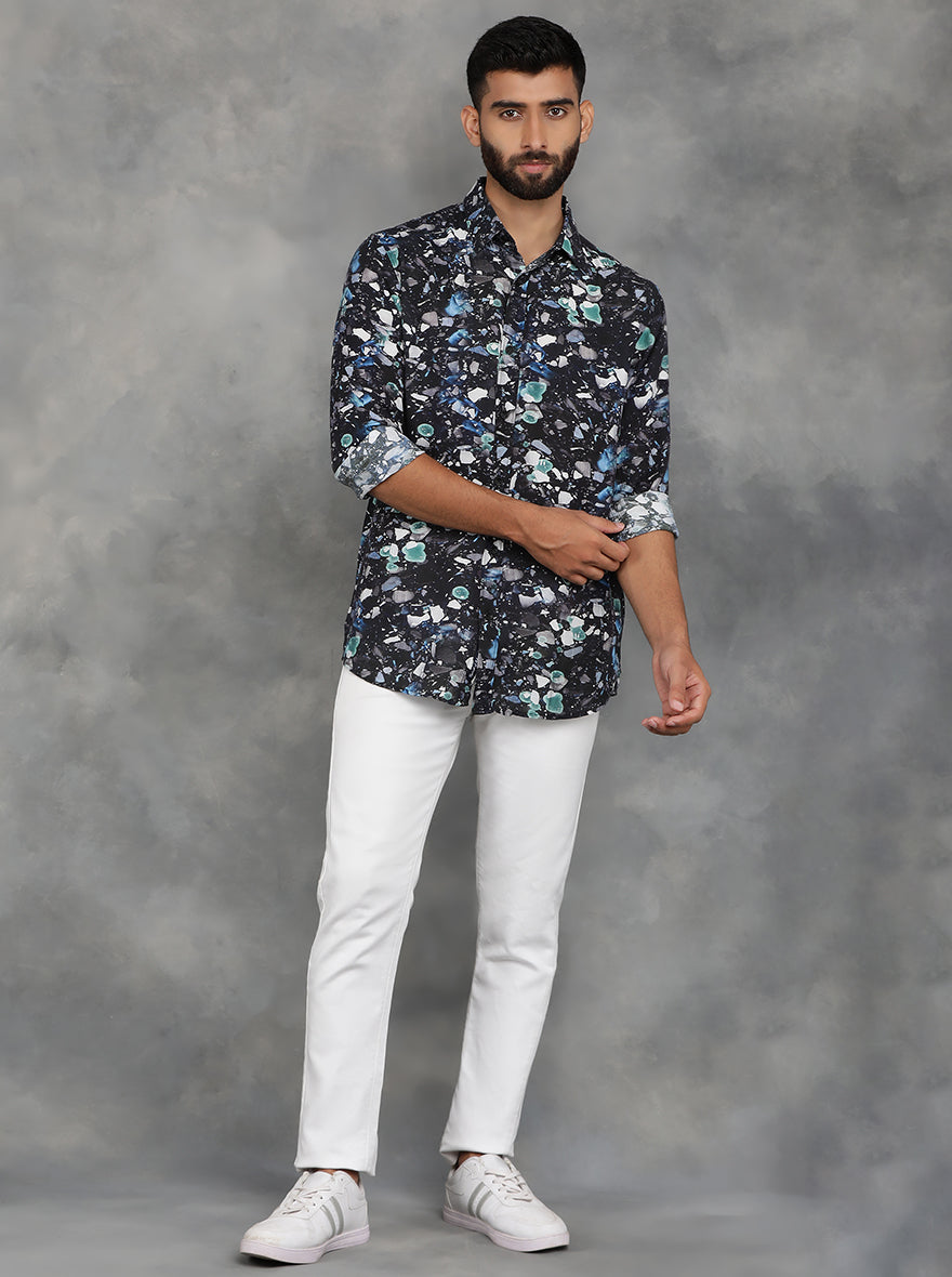 Black Printed Slim Fit Casual Shirt | JadeBlue