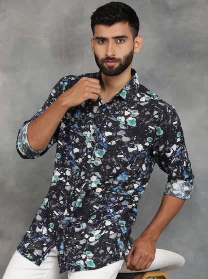 Black Printed Slim Fit Casual Shirt | JadeBlue