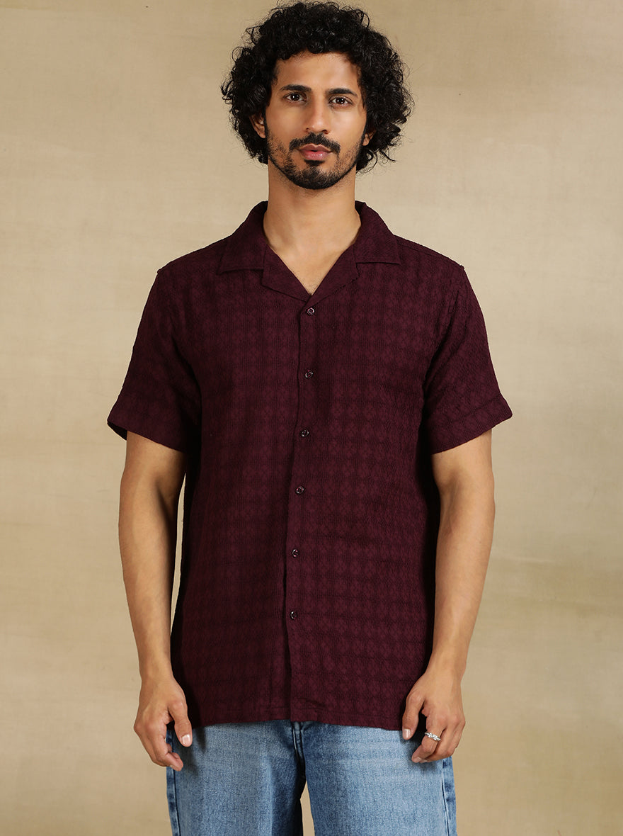 Maroon Solid Slim Fit Casual Shirt | JadeBlue