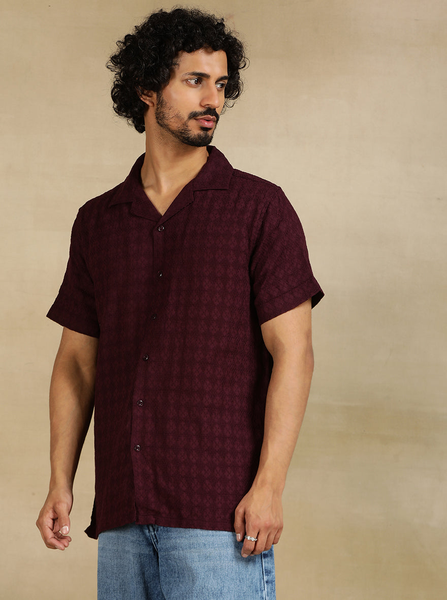 Maroon Solid Slim Fit Casual Shirt | JadeBlue