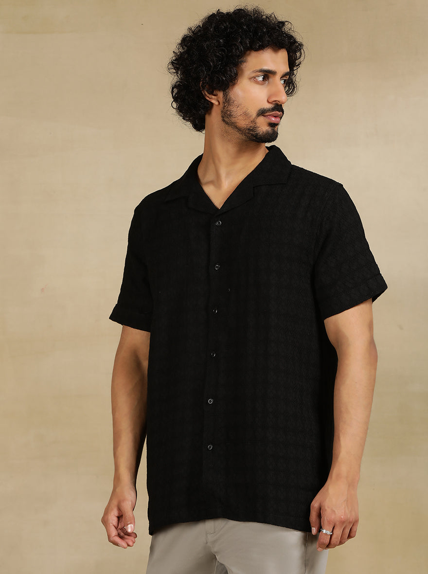 Black Solid Slim Fit Casual Shirt | JadeBlue