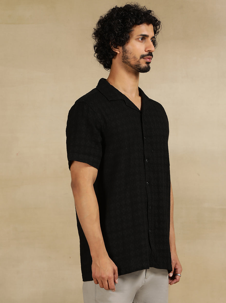 Black Solid Slim Fit Casual Shirt | JadeBlue