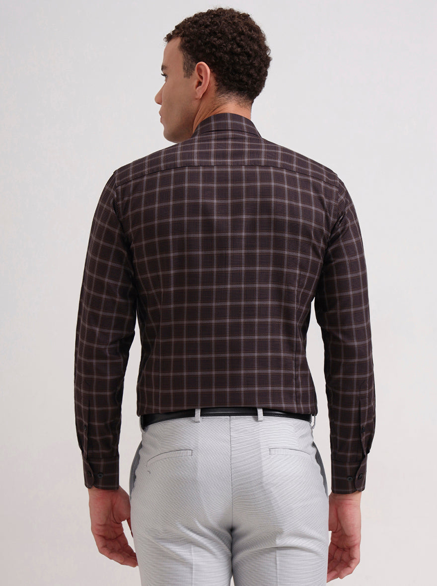 Brown Checked Slim Fit Formal Shirt | Metal