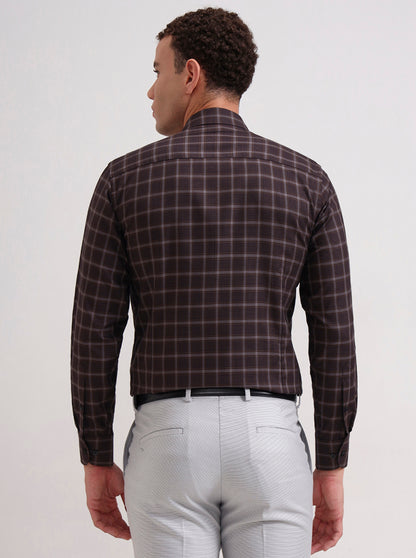 Brown Checked Slim Fit Formal Shirt | Metal