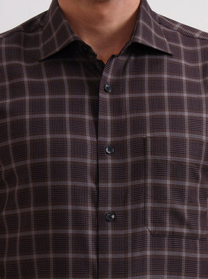 Brown Checked Slim Fit Formal Shirt | Metal