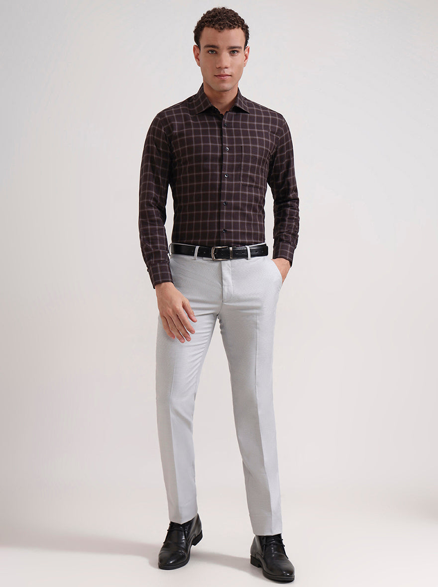 Brown Checked Slim Fit Formal Shirt | Metal