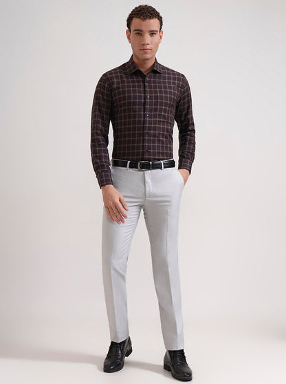 Brown Checked Slim Fit Formal Shirt | Metal