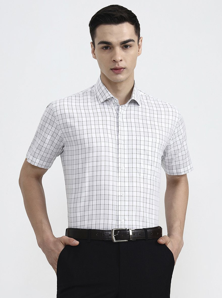 White & Black Checked Regular Fit Formal Shirt | JadeBlue